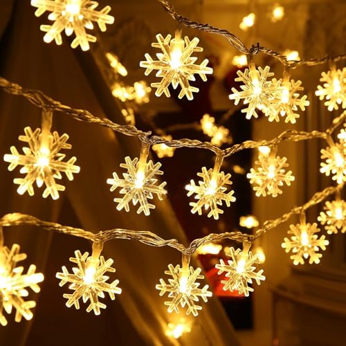 Fairy Lights, 20ft 40 LED Battery Powered String Lights, 2 Lighting Modes, Decoractive for Indoor Outdoor, Bedroom, Wedding, Party,Birthday, Valentine, Christmas, Tree Decoration, ( Snowflake, Warm )
