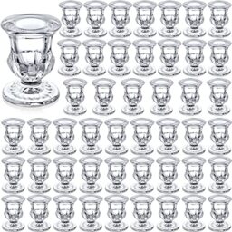 48 Pieces Glass Taper Candle Holders 2.5 Inch Clear Glass Taper Candlestick Holders Bulk Elegant Glass Candle Holders for Table Centerpiece Wedding Christmas Thanksgiving Party Decor (Clear)