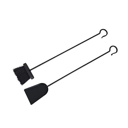 Relaxdays Fireplace Cleaning Set, 2-piece, Ash Shovel & Brush, Fire Care, Hanging, Stove Accessories, Iron, Black