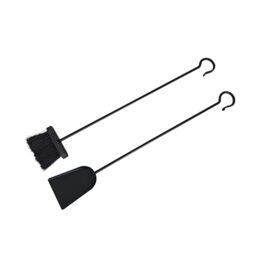 Relaxdays Fireplace Cleaning Set, 2-piece, Ash Shovel & Brush, Fire Care, Hanging, Stove Accessories, Iron, Black