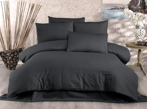 Nuit Des Rêves King Quilt Cover Set (DE) - Anthracite, 200 x 220 cm Duvet & 2 x 80 x 80 cm Pillowcases - 80% Cotton, 20% Polyester, 229 Thread Count - Machine Washable
