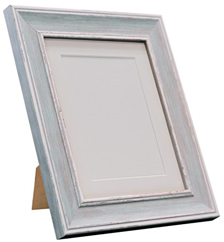 Scandi Distressed Blue Picture Photo Frame with White mount 9 x 7 For Image size 7 x 5 Inch