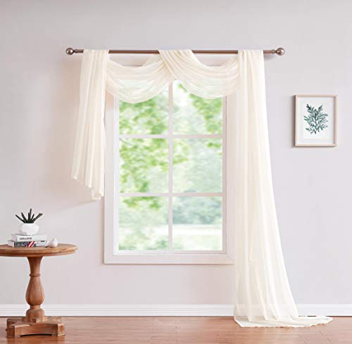 LinenZone 216 Inch Beige Window Scarf Valance. (Amazing 55 x 216, Beige) - Use Window Valance Scarves as Canopy Bed or Backdrop Curtains, Curtain Scarf, Wedding Draping or Sheer Fabric for Draping.