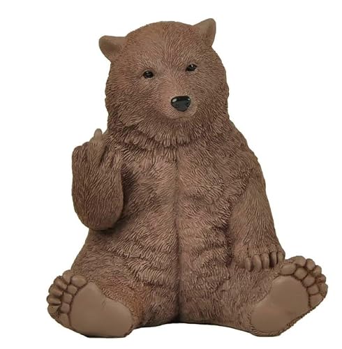 JFSM INC. Brown Bear Raising Middle Finger Figurine Funny Hilarious Decor - Cabin Themed Decor, Funny Bear Gifts,
