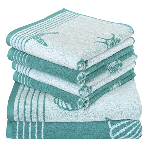 Dyckhoff 6-Piece Terry Towel Set Seashell 100% Cotton 480 g/m² Oeko-Tex Certified Soft Absorbent 2 x Bath Towels 70 x 140 cm 4 x Hand Towels 50 x 100 cm Turquoise 0764596310