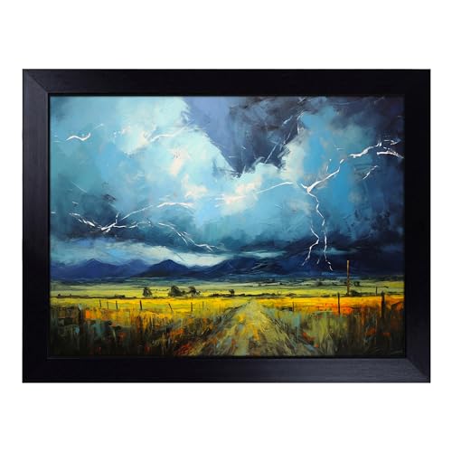 Lap Tray with Bean Bag Cushion, Thunderstorm Palette Knife - Handmade in the UK, Raised Wooden Edge, Padded Cushion, Heat-Resistant Wipe-Clean Surface, for Meals, Laptops and Crafts