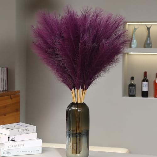 Wertuirk Purple Pampas Grass 9 Stems 38 Inches Tall - Large Artificial Pompoms for Vase Filler, Wedding, Party and Home Decor (Purple)