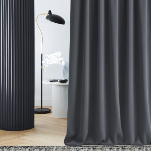 ROOM99 Laurel Curtain with Eyelets, 180 x 250 cm, Width x Height Blackout Opaque Sliding Curtains, Living Room, Bedroom, Dark Grey, Pack of 1