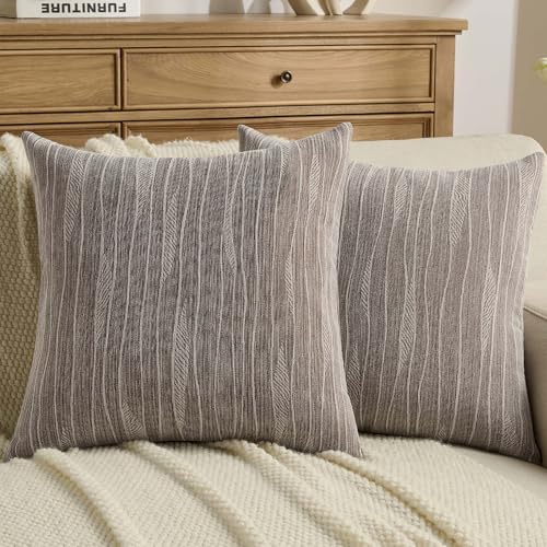 FUTEI Dyeing Coffee Chenille Throw Pillow Covers 16x16 Inch Set of 2,Soft Line Textured Cushion Cases,Modern Home Decor for Couch Living Room