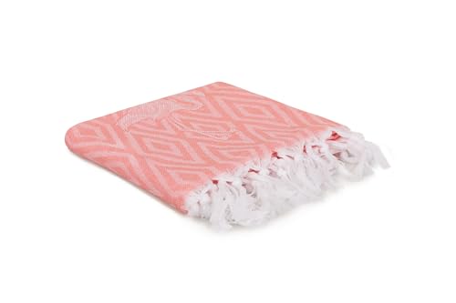 Soft fouta Beach Towel Made of 100% Cotton, Flamingo Pattern, 100 x 180 cm - Highly Absorbent, Salmon-Colored, Machine Washable at 30-40 ??C