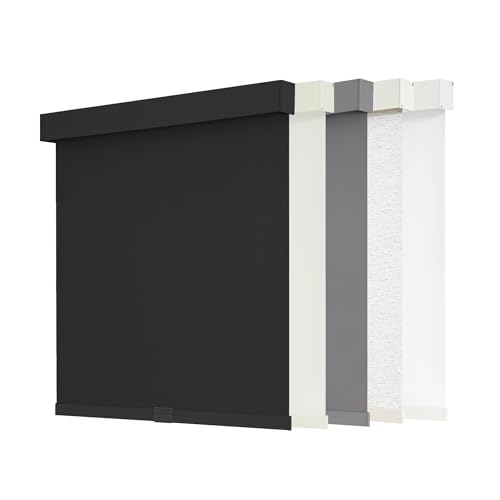 "AOSKY Blackout Roller Shades Cordless Blinds for Windows, Free-Stop Shades with Valance, Thermal Insulated Fabric, UV Protection, Natural Woven Blinds for Home and Office (19"" W x 72"" H, Black)"