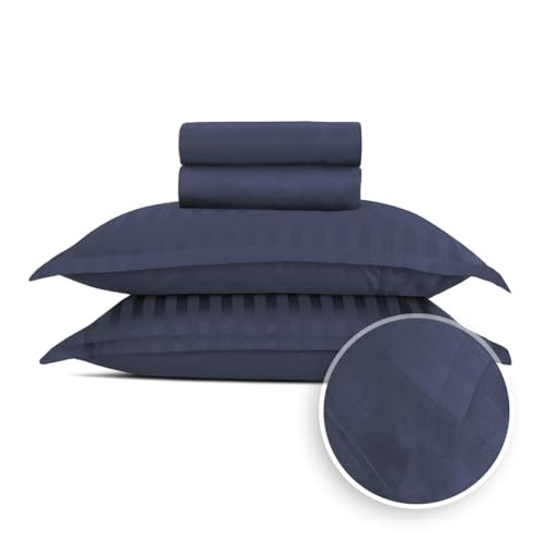 Pure Cotton 5-Piece Bed Linen Set for 2 People, 100% Cotton Satin, 200 Thread Count, 120 g/m², Oeko-Tex, Flat Sheet 240 x 300 cm, 2 Fitted Sheets 90 x 200 x 30 cm, 2 Pillowcases 50 x 70 cm, Dobby Dark
