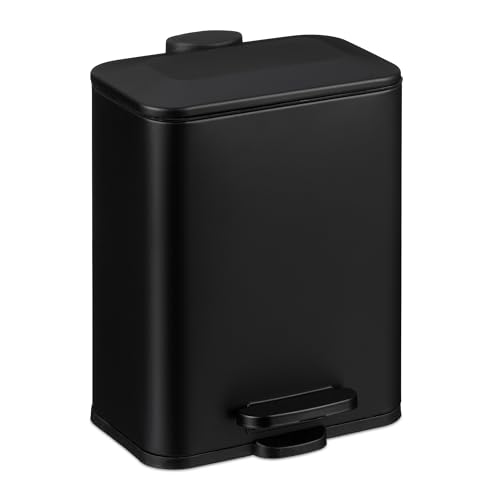 Relaxdays Cosmetics Waste Bin, 5 Litre, Bathroom Soft-Close Trash Can, Matt Finish, Removable Inner Bin, Pedal, Black
