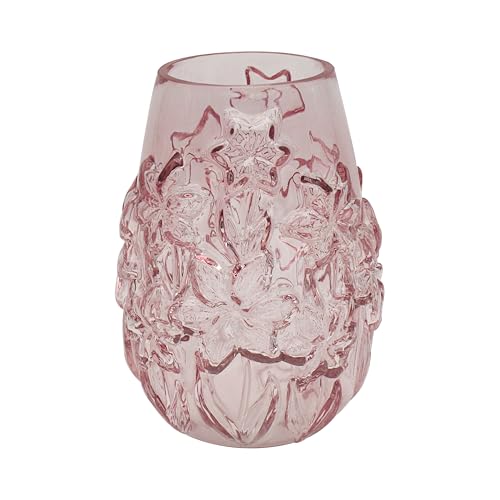 Lesser & Pavey Pink Floral Glass Vase Small Florenze Glass Flower Vase for Home & Office - Glass Vases for Flowers & Home Decor - Ideal Vases Centerpiece for Living Room and Fresh & Artificial Flower