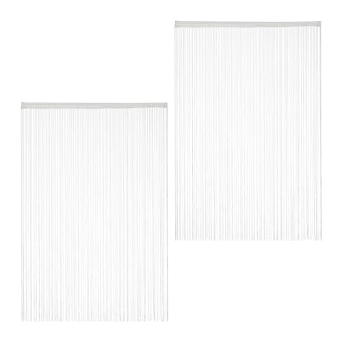 Relaxdays String Curtain, Set of 2, Shortenable, with Rod Tunnel, 145 x 245 cm, Door Curtain, Room Divider, White