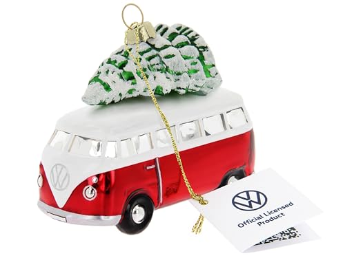 BRISA VW Collection - Volkswagen T1 Samba Bus Christmas ornaments & decorations made of glass in gift box (Red with tree)