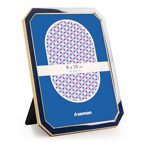 Axeman 8x10 Enamel Picture Frames with Tempered Glass-8 x 10 Modern Octagon Photo Frame with Gold Metal Edge Velvet Back for Tabletop and Wall Mount Display for Shelf & Desk, Navy Blue