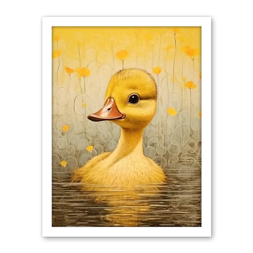 Artery8 Yellow Duckling Kids Bedroom Baby Nursery Calm Elegant Artwork Framed Wall Art Print 18X24 Inch