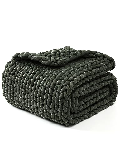 YNM Original Hand Knitted Throw Blanket - Soft, Breathable and Portable Medium-Weight Chunky Knit Throw for Couch, Sofa, Bed and More - Stylish Home Décor Piece (Olive, 130x180 cm)