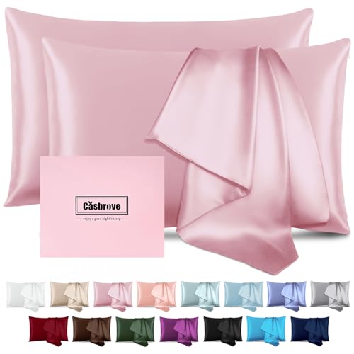 Mulberry Silk Pillow Cases 2 Pack - Soft, Breathable Natural Silk Pillowcase with Zipper - Beauty Sleep - Queen, Pink