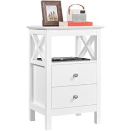 Yaheetech Bedside Table X-Frame with 2 Drawers and Shelf, White