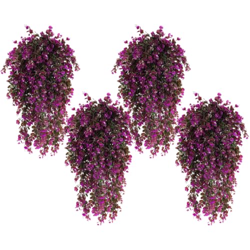 Artificial Hanging Plants Outdoors Hanging Faux Greenery Faux Outdoor Plants Realistic Outdoor Artificial Plants Artificial Porch Plants Outdoor Hanging Ferns Artificial Plants,4 Bunches (fuchsia)