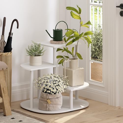 Furinno CELUKA Plant Stand Indoor, 3-Tier Tall Plant Stand, Corner Tiered Plant Stand Outdoor, Indoor, for Patio, Garden, Balcony, Living Room, White