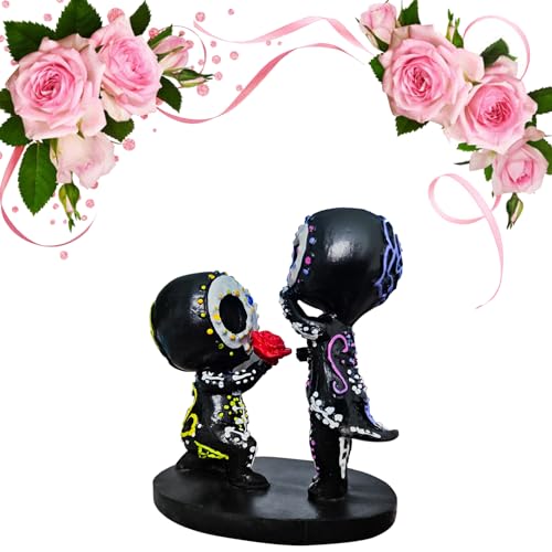 DYFCNP Sugar Skull Decor, Sugar Skull Couple Statue,Dia De Los Muertos Decor, Halloween Desk Decor,Day of The Dead Decorations for Home,Sugar Skull Figurine Gift for Women (B)
