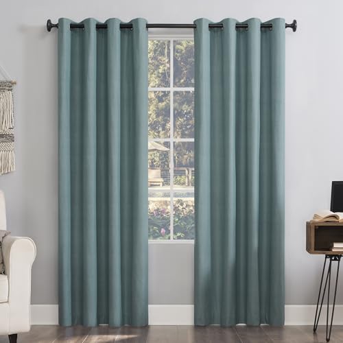 "Sun Zero Columbia 2-pack Thermal Energy Saving Total Blackout Grommet Curtain Panel Pair, 50"" x 108"", Misty Blue"