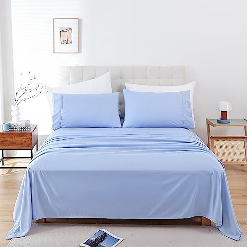 Whitney Home Textile Twin Sheet Set - 3 Piece Bed Sheets for Twin Size Bed, Luxury Soft Breathable Microfiber, Extra Deep Pocket, Bedding Sheets & Pillowcase, Wrinkle Free Oeko-Tex, Sky Blue