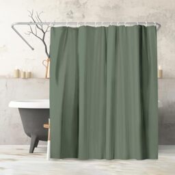 Americanflat 180x200 cm Solid Green Shower Curtain - Water-Resistant Long Shower Curtain with Durable Metal Grommets and 12 Hooks - 100% Polyester