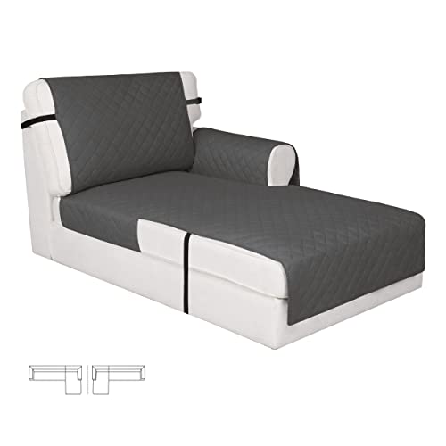 Easy-Going Reversible Chaise Lounge Couch Cover Water Resistant Sofa Cover Sectional L Shaped Sofa Slipcover with Adjustable Straps Furniture Protector for Dogs (115X34 in, Dark Gray/Dark Gray)
