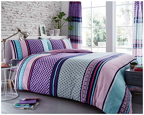 GC GAVENO CAVAILIA Stripe Duvet Quilt Cover Set, Soft & Comfy Polka Dot Reversible Bedding King Size, Berry