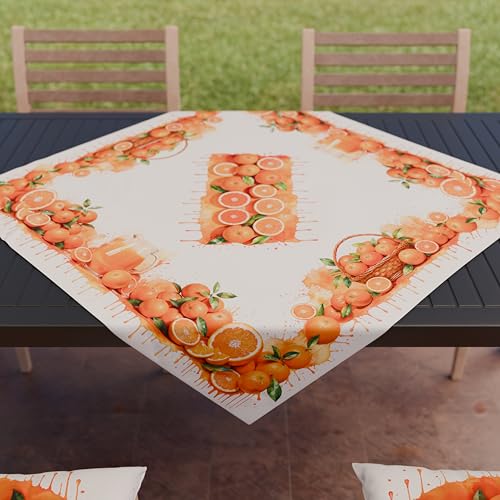 PETTI Artigiani Italiani - Kitchen Textile Accessories, Modern Centerpiece 90 x 90 cm in Microfibre, Elegant Table Cover in Digital Print Oranges, 100% Made in Italy