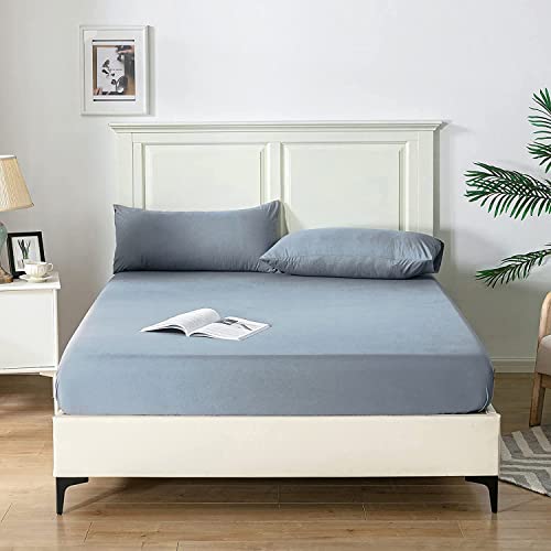 Good Nite Super King Fitted Sheet Bed Sheets 25CM Extra Deep Pocket Soft and Breathable Fitted Bedding Sheets (Blue Gray, Super King)