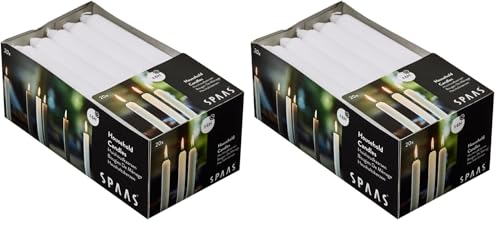 Spaas Unscented Dinner Candles 19/180mm, ± 6 Hours, 20 Pieces, White (Pack of 2)
