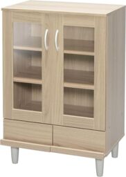 Iris Ohyama, Glass Cabinet/SideBoard with Drawers and Shelves/Wooden Cabinet/Cabinet with Doors, Adjustable Shelf Height 3.2 cm, Kitchen, Living Room - Cabinet - KPB-9360 - Light Brown