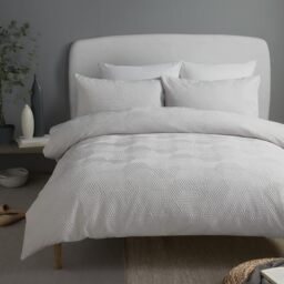 Serene Duvet Cover Set, Double Size 200x200cm, Embossed Geometric Pattern, 100% Recycled Polyester, Grey, Button Closure, 2 Pillowcases