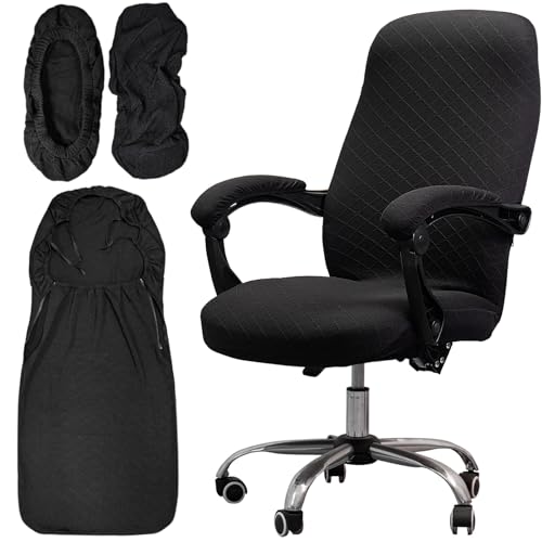 Melaluxe Office Chair Cover with Armrest Covers??? Universal Stretch Desk Chair Cover, Computer Chair Slipcovers (Size: L) - Black