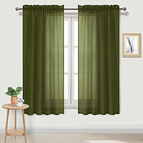 "DWCN Olive Green Sheer Curtains for Bedroom Living Room Semi Sheer Curtains 42"" x 63"" 2 Panels"