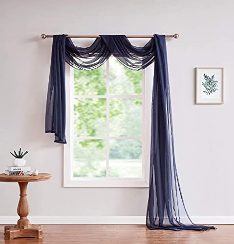 LinenZone Navy Window Scarf in 216 Inch Size. (Amazing 55 x 216, Navy) - Use Window Valance Scarves as Canopy Bed or Backdrop Curtains, Curtain Scarf, Wedding Draping or Sheer Fabric for Draping.
