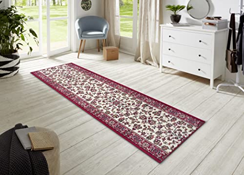Hanse Home Vintage Rug Runner, 80 x 250 cm, Soft Short Pile Rug, Retro Vintage Design Runner for Hallway, Bedroom, Children's Room, Bathroom, Living Room, Kitchen, Cream Red