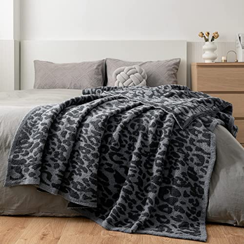 MH MYLUNE HOME Fleece Reversible Throw Blanket Fluffy Ultra Soft Microfiber Throws in Leopard Print 180x200 cm Large Warm Blankets for Sofa Bed Couch Chair Settees, Navy Blue