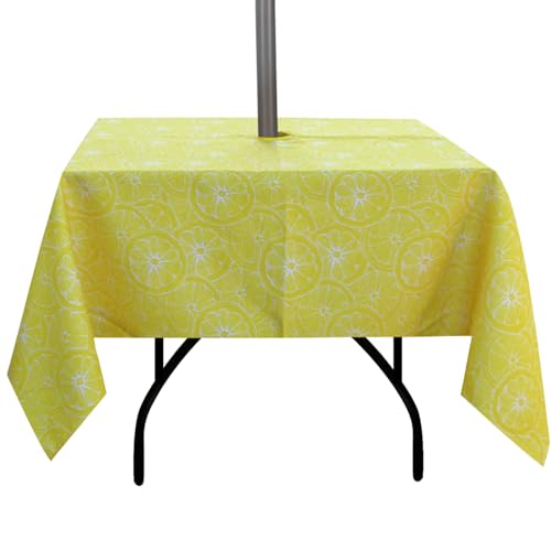 youngseahome Outdoor Tablecloth Water Resistant Polyester Fabric Summer Table Cover with Zipper Umbrella Hole for Picnic/Party/Dinner/Patio Garden (60x60inch Square,Lemon)