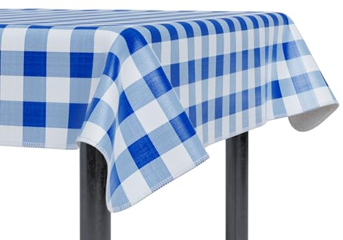 Sorfey Vinyl Tablecloth Cover, Kitchen Dining, Rectangle, Washable Checkered Design, Heavy Duty Dust-Proof Flannel Backed Lining 60x120 Blue