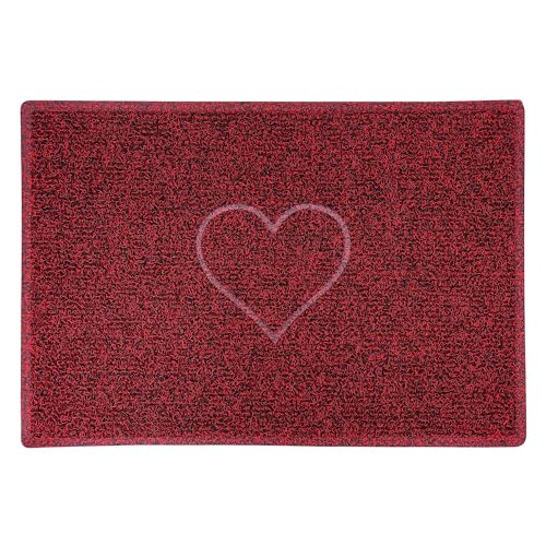 Nicoman HEART Embossed Shape Door Mat-Trapper Jet-Washable Doormat-(Use Indoor or Sheltered Outdoor), Large (90x60cm), Red with Black