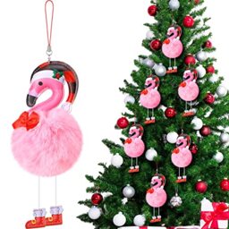 Amyhill 6Pcs Pink Flamingo Ornaments in Santa Hat for Christmas Decoration