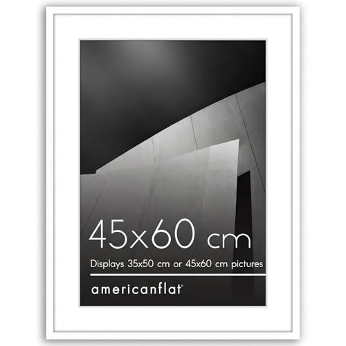 Americanflat 45x60 cm Picture Frame with Polished Plexi Cover - Use as 35x50 cm Wall Photo Frame with Mount or Display 60x45 cm Photo without Mount - Streamline Collection - White