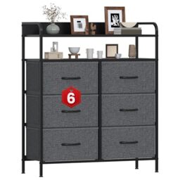 GoaHi Chest of Drawers, Dresser for Bedroom with 6 Fabric Drawers, Tall Storage Organizer Unit with 2 Layers Shelf for Bedrooms,Living Rooms, Sturdy Storage Dresser, Deep Gray