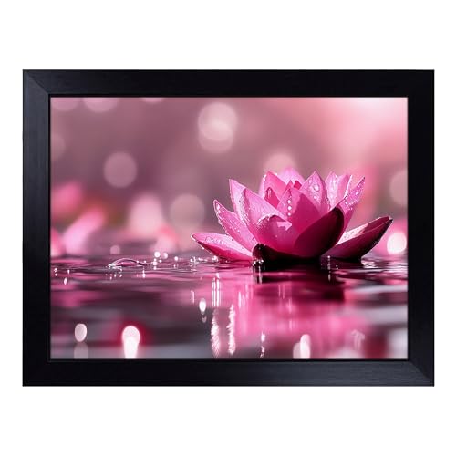 Lap Tray with Bean Bag Cushion, Water Lily Flower - Handmade in the UK, Raised Wooden Edge, Padded Cushion, Heat-Resistant Wipe-Clean Surface, for Meals, Laptops and Crafts